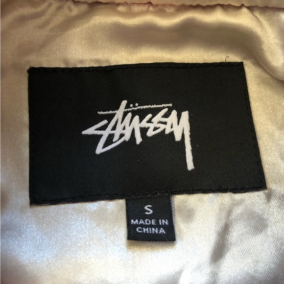 STUSSY Women’s Micah Varsity Bomber Jacket Size Small Wine Red Sherpa Snap - Picture 10 of 15